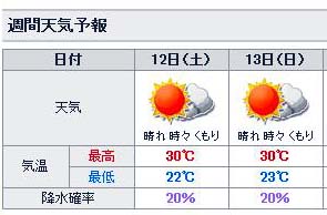 今週末は晴れそうです