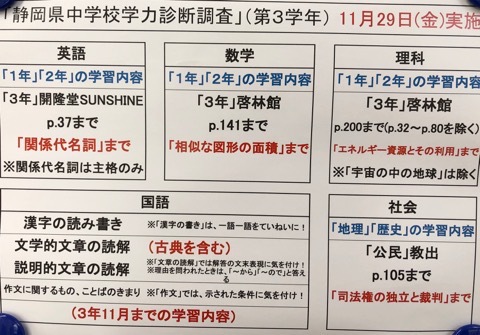 個別指導axis アクシス 井宮校ブログ １１月２９日は中３生対象の学力診断調査です