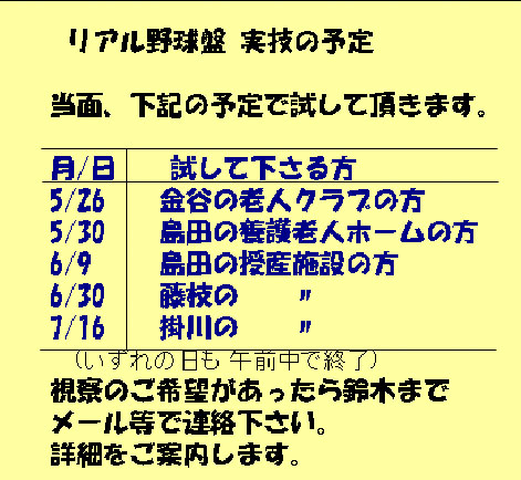 リアル野球盤　実技の予定
