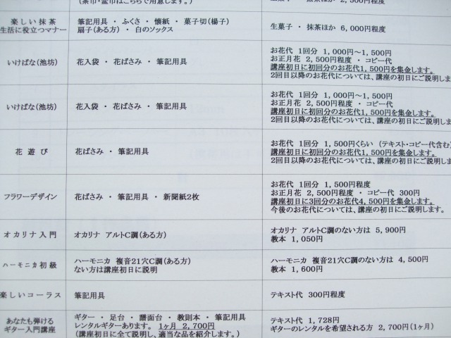 日程＆持ち物一覧表
