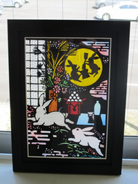 お月見のシルエットアート（切り絵）作品